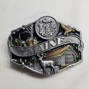 Vintage 80's Maine Pewter Belt Buckle Siskiyou Buckle Co. Made In USA